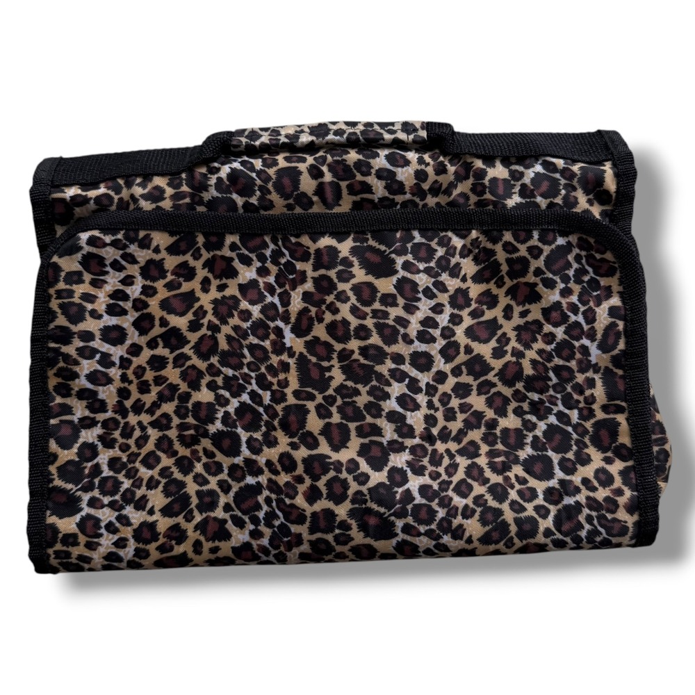 Leopard Print Hang Toiletry Bag Foldable Travel Makeup Organizer Case Brown Boho